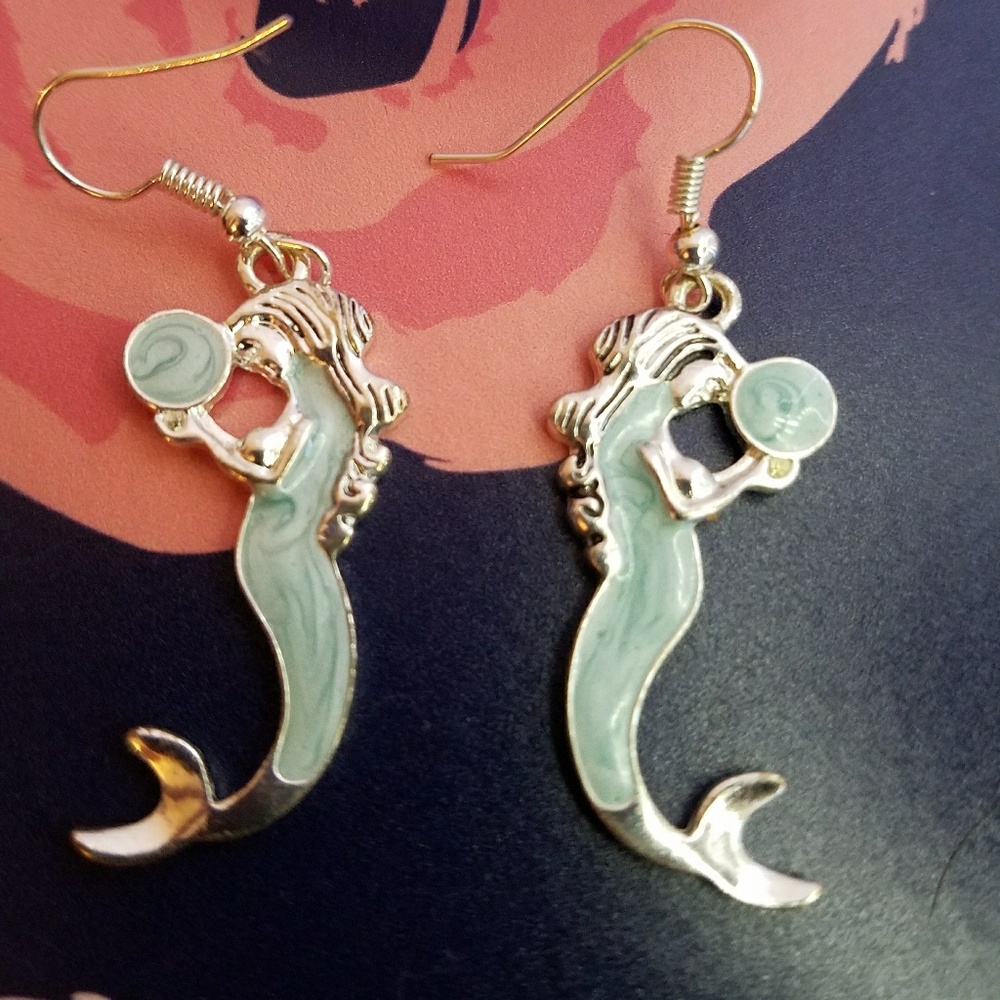 Cute silver mermaid earrings